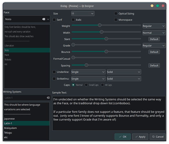 fonts selector proposed