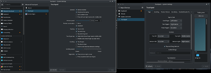 Touchpad settings comparison