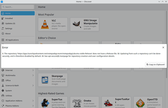 Discover error update