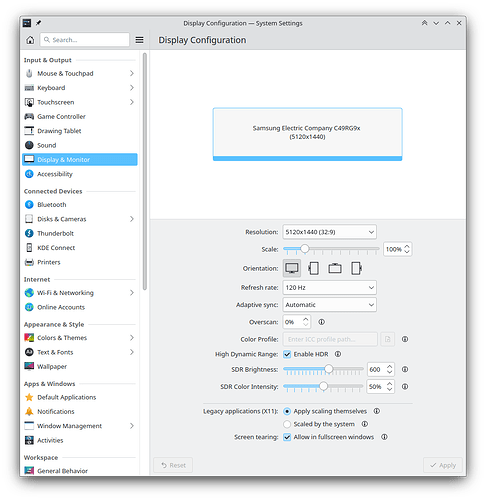 HDR display settings
