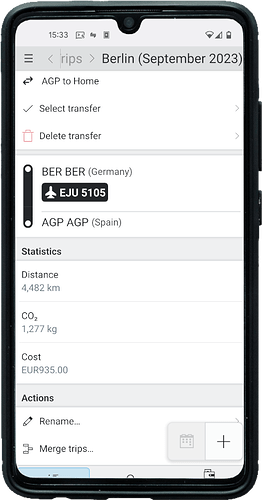 Itinerary, showing trip details on a phone