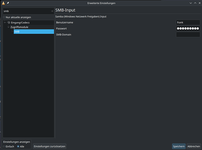 VLC mit SMB Einstellung