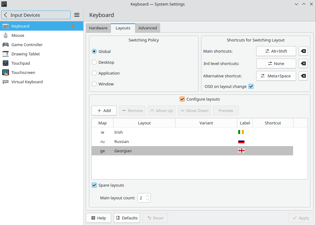 "Spare layouts" does not appear to work Help KDE Discuss