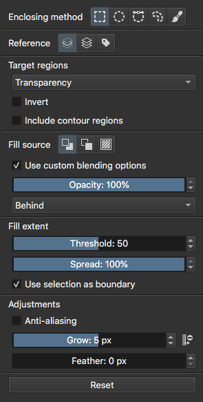 Enclose and Fill Tool example settings